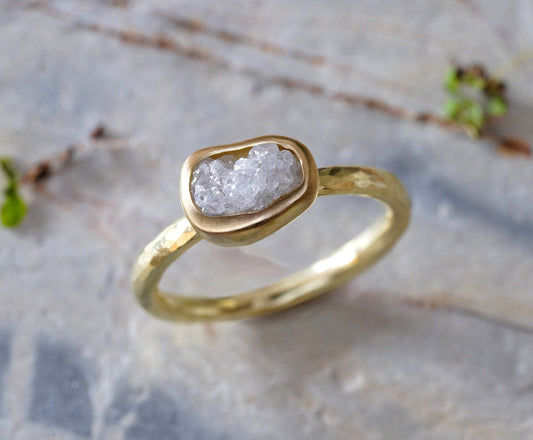 1.40ct Light Grey Diamond Engagement Ring in 18ct Yellow Gold, Rough Diamond Ring, Rustic Diamond Ring in Solid Yellow Gold