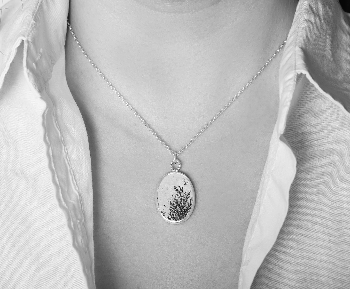 Unique Dendritic Limestone Necklace in Sterling Silver