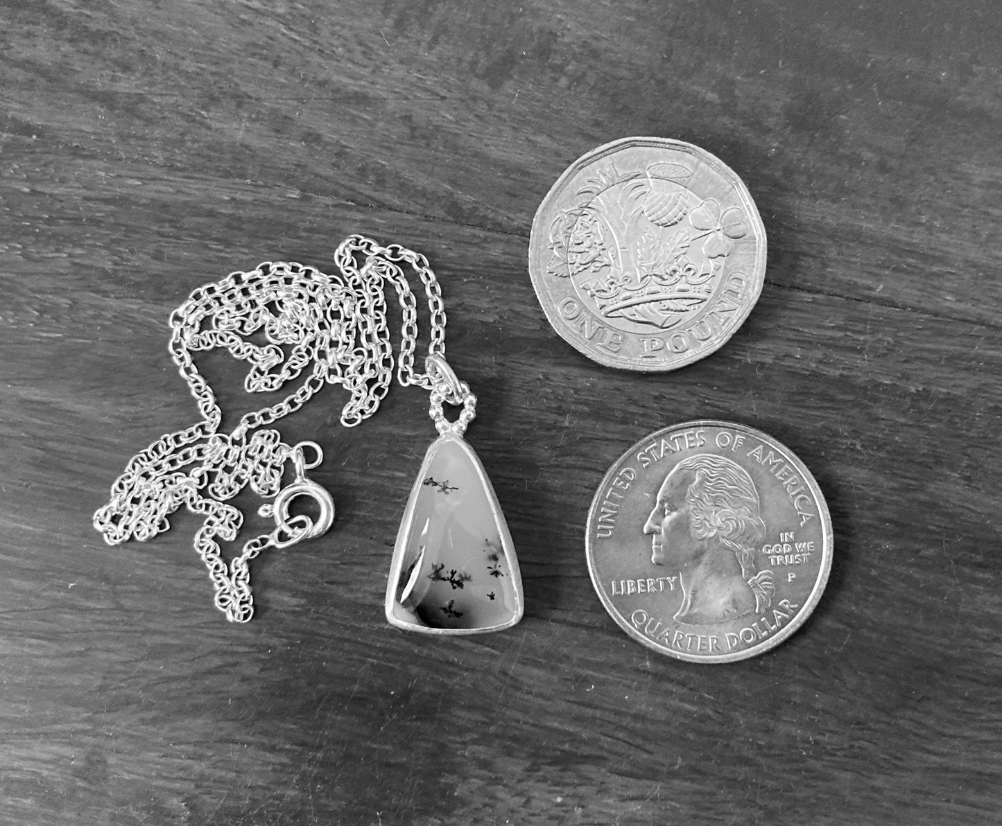 Triangular Dendritic Agate Necklace in Sterling Silver