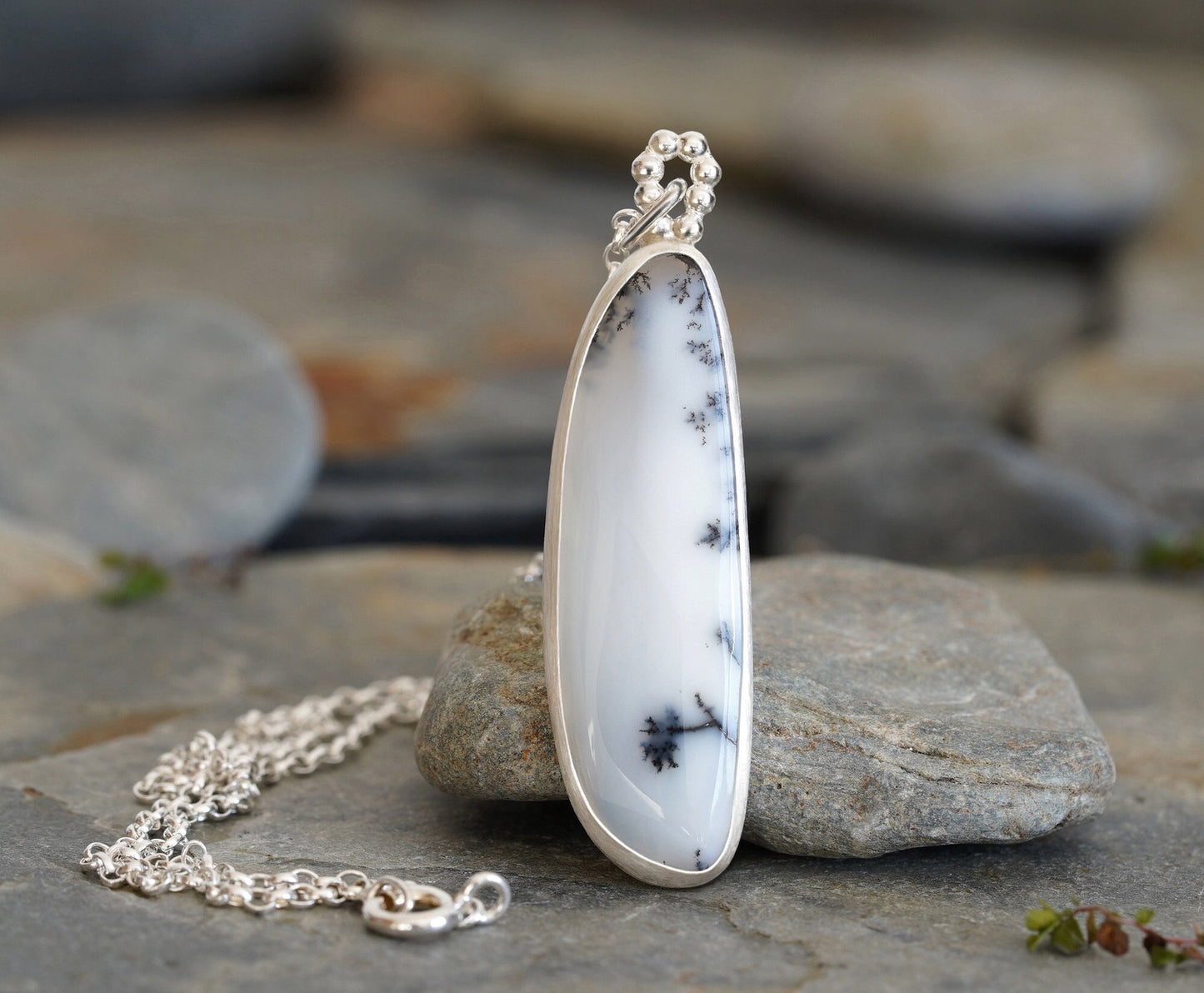 Unique Dendritic Agate Necklace in Sterling Silver