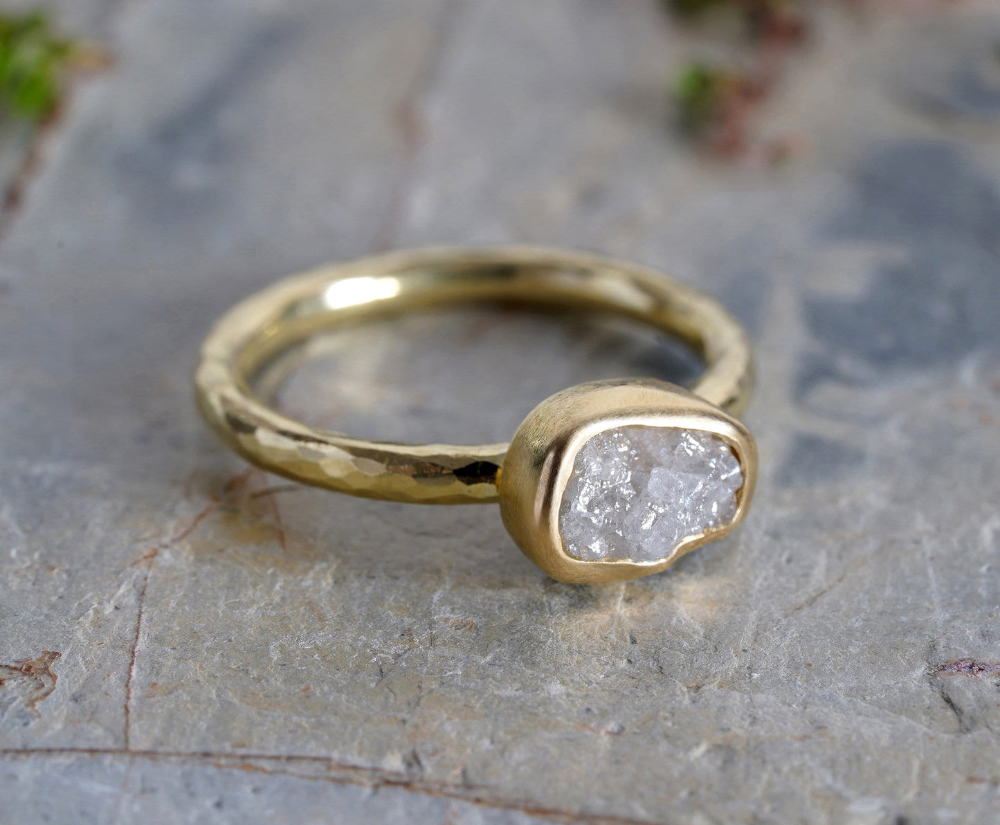 1.40ct Light Grey Diamond Engagement Ring in 18ct Yellow Gold, Rough Diamond Ring, Rustic Diamond Ring in Solid Yellow Gold
