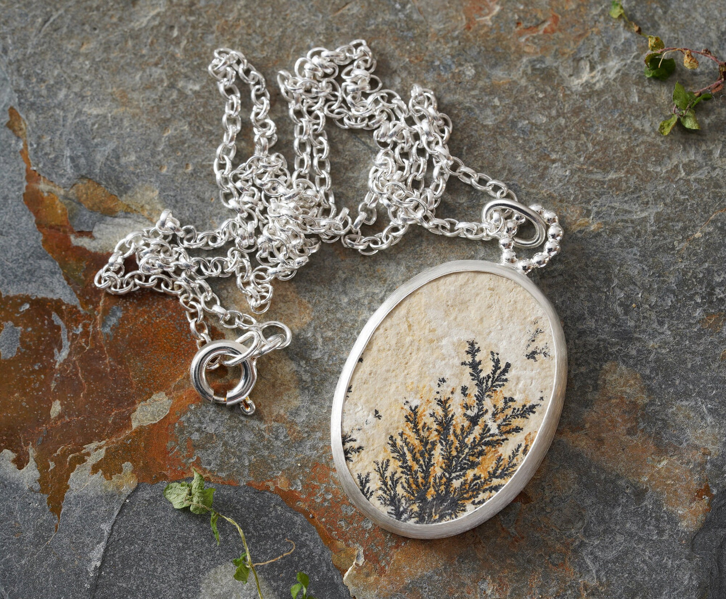 Unique Dendritic Limestone Necklace in Sterling Silver