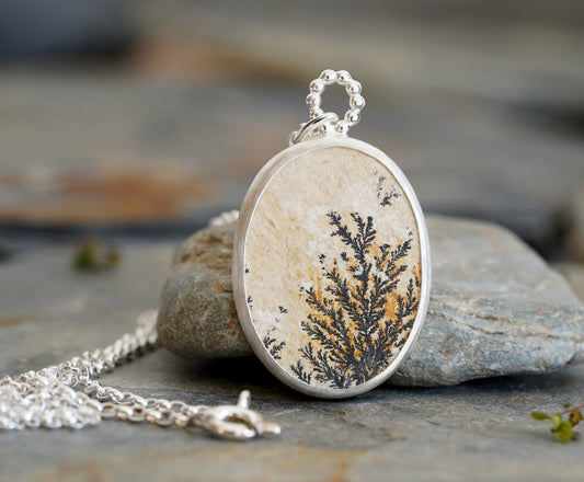Unique Dendritic Limestone Necklace in Sterling Silver