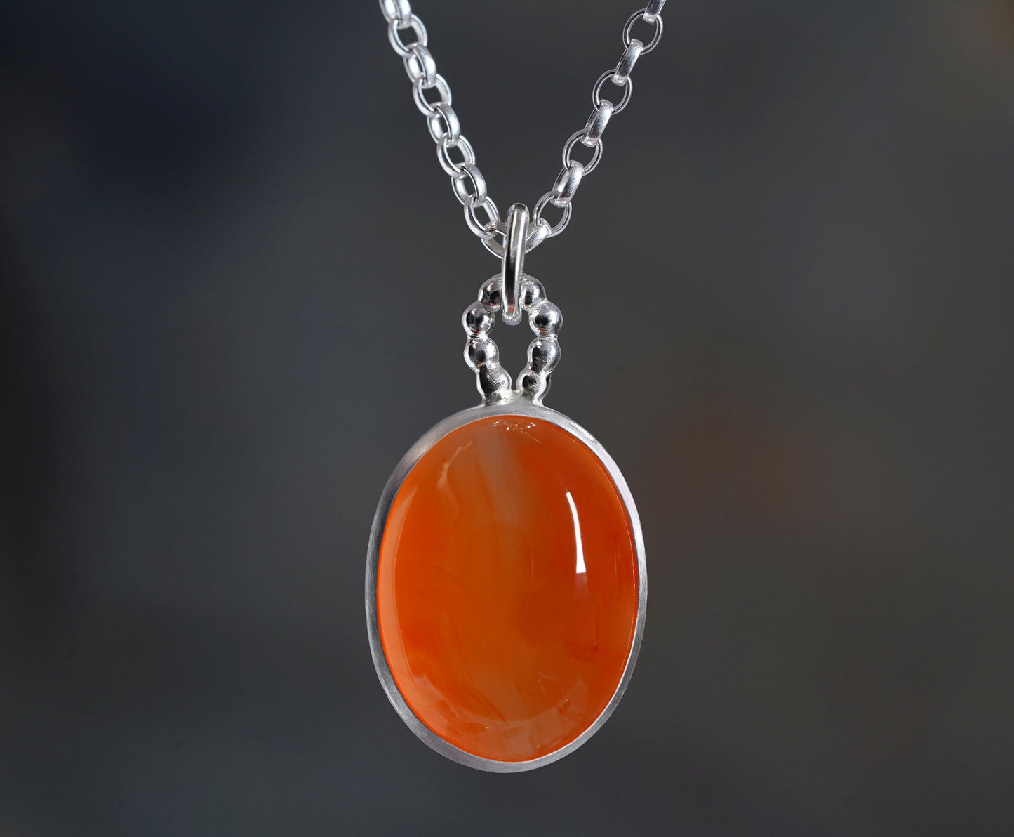 7.9ct Carnelian Necklace in Sterling Silver, Oval Carnelian Neklace