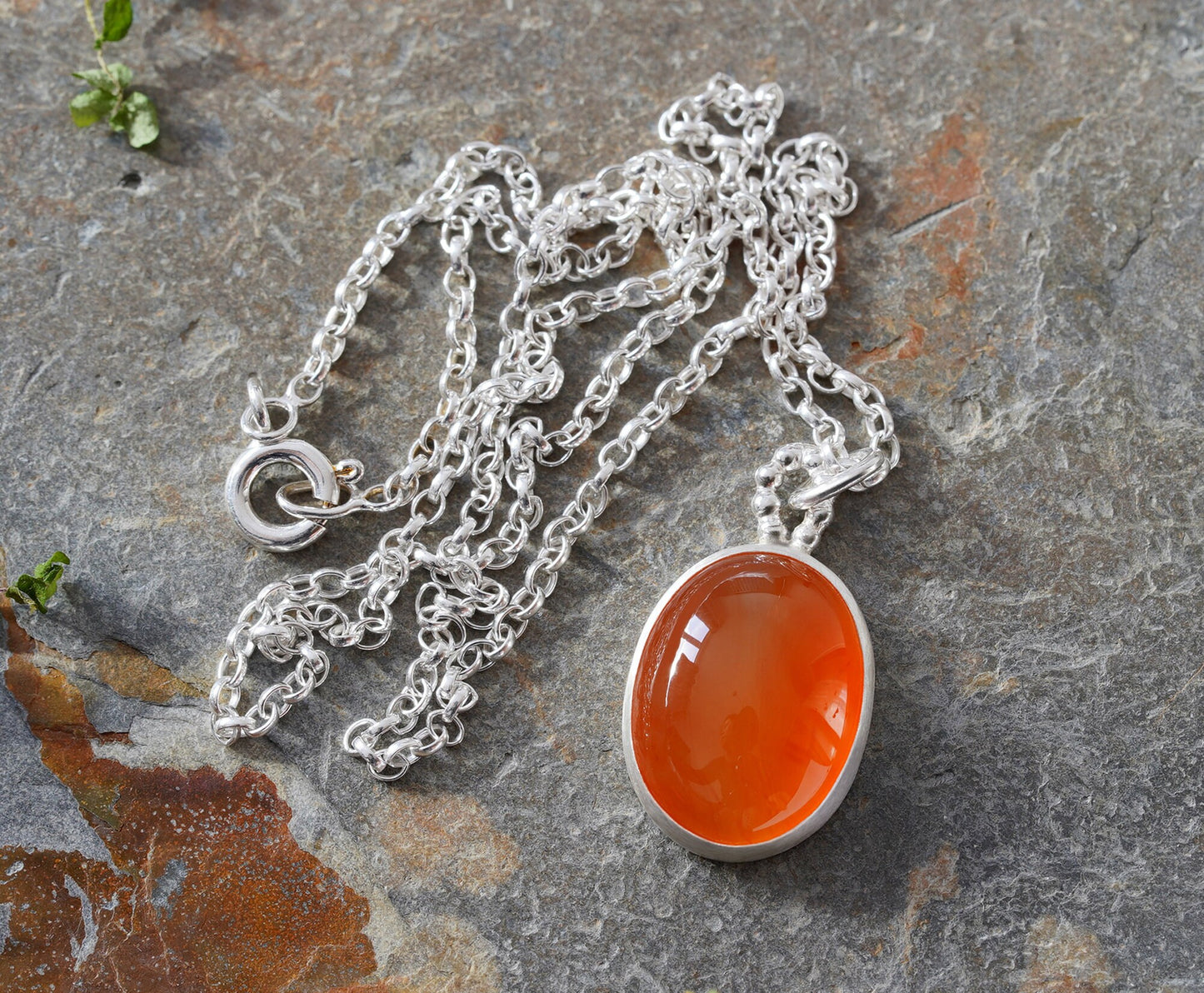 7.9ct Carnelian Necklace in Sterling Silver, Oval Carnelian Neklace