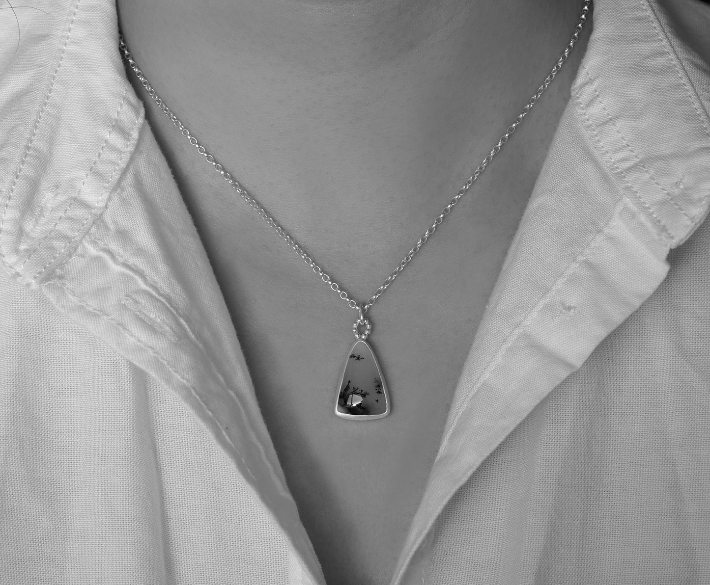 Triangular Dendritic Agate Necklace in Sterling Silver