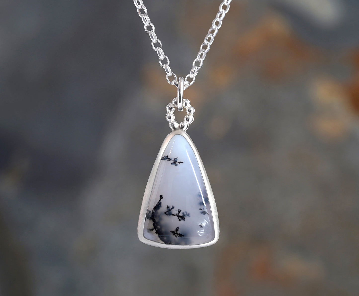 Triangular Dendritic Agate Necklace in Sterling Silver