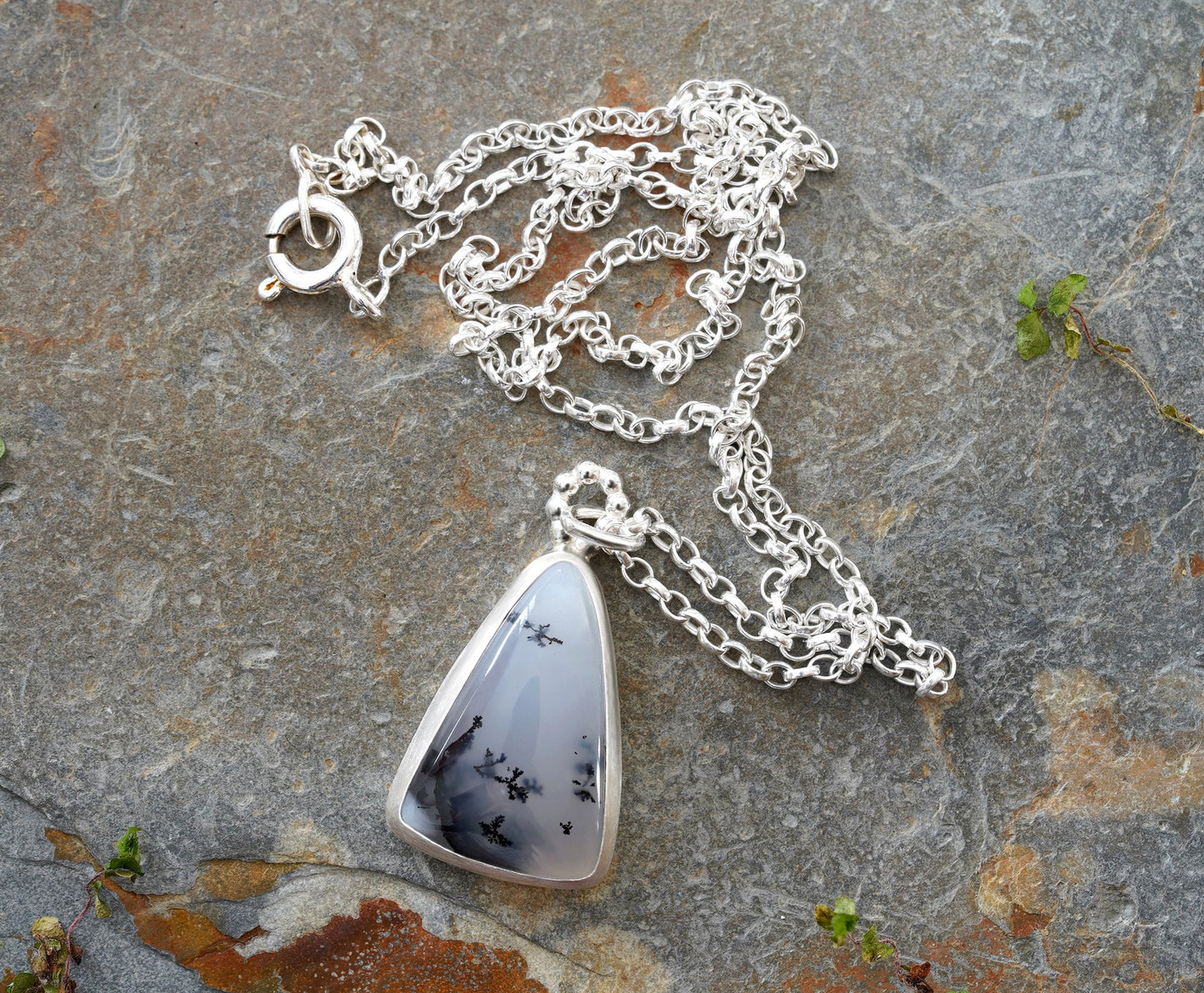 Triangular Dendritic Agate Necklace in Sterling Silver