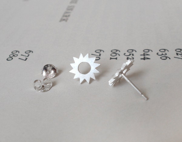 Sunshine Stud Earrings in Sterling Silver, Silver Sunshine Ear Posts