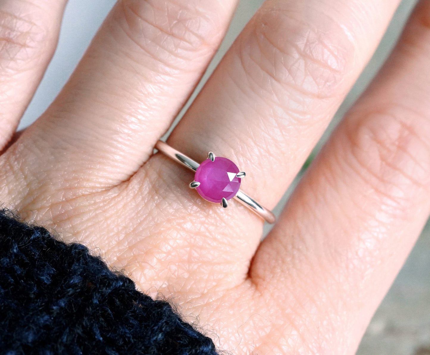 Pink Sapphire Ring, 6mm Sapphire Ring in Rose Pink, Prong Set Pink Sapphire Ring