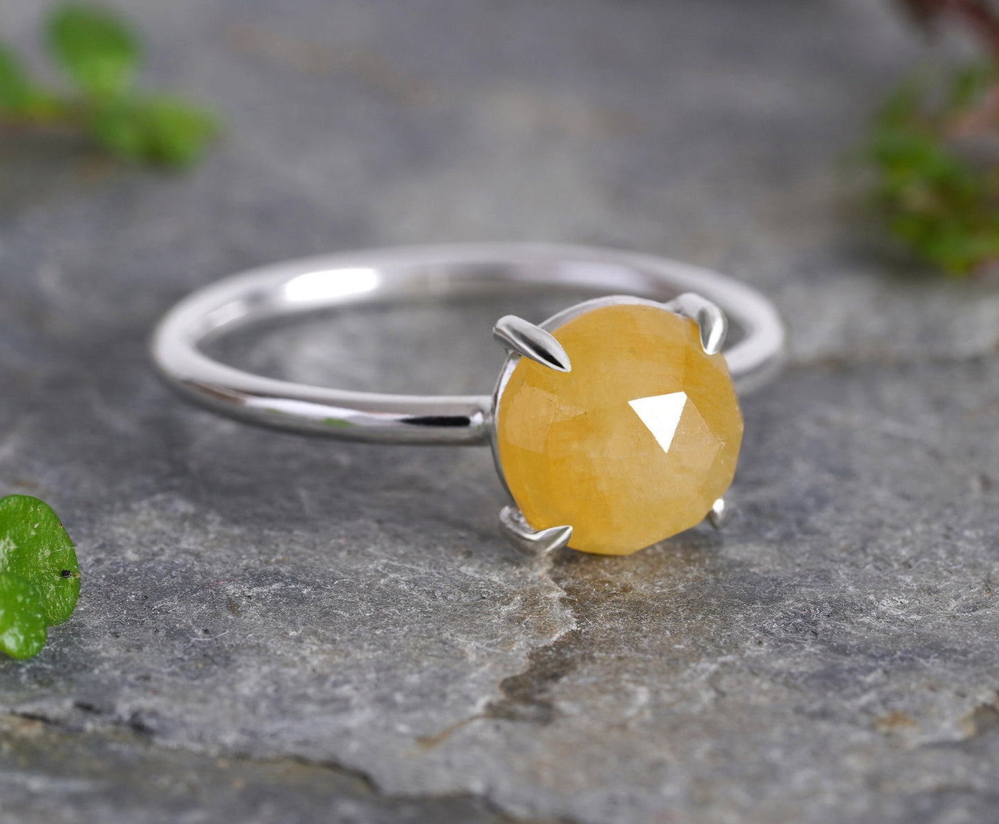 Yellow Sapphire Ring, 7mm Sapphire Ring, 2ct Sapphire Ring