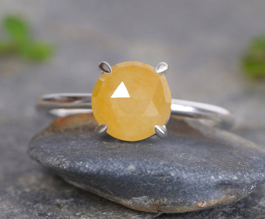 Yellow Sapphire Ring, 7mm Sapphire Ring, 2ct Sapphire Ring