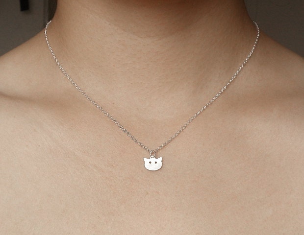 Cat Necklace in Sterling Silver, Silver Kitten Necklace