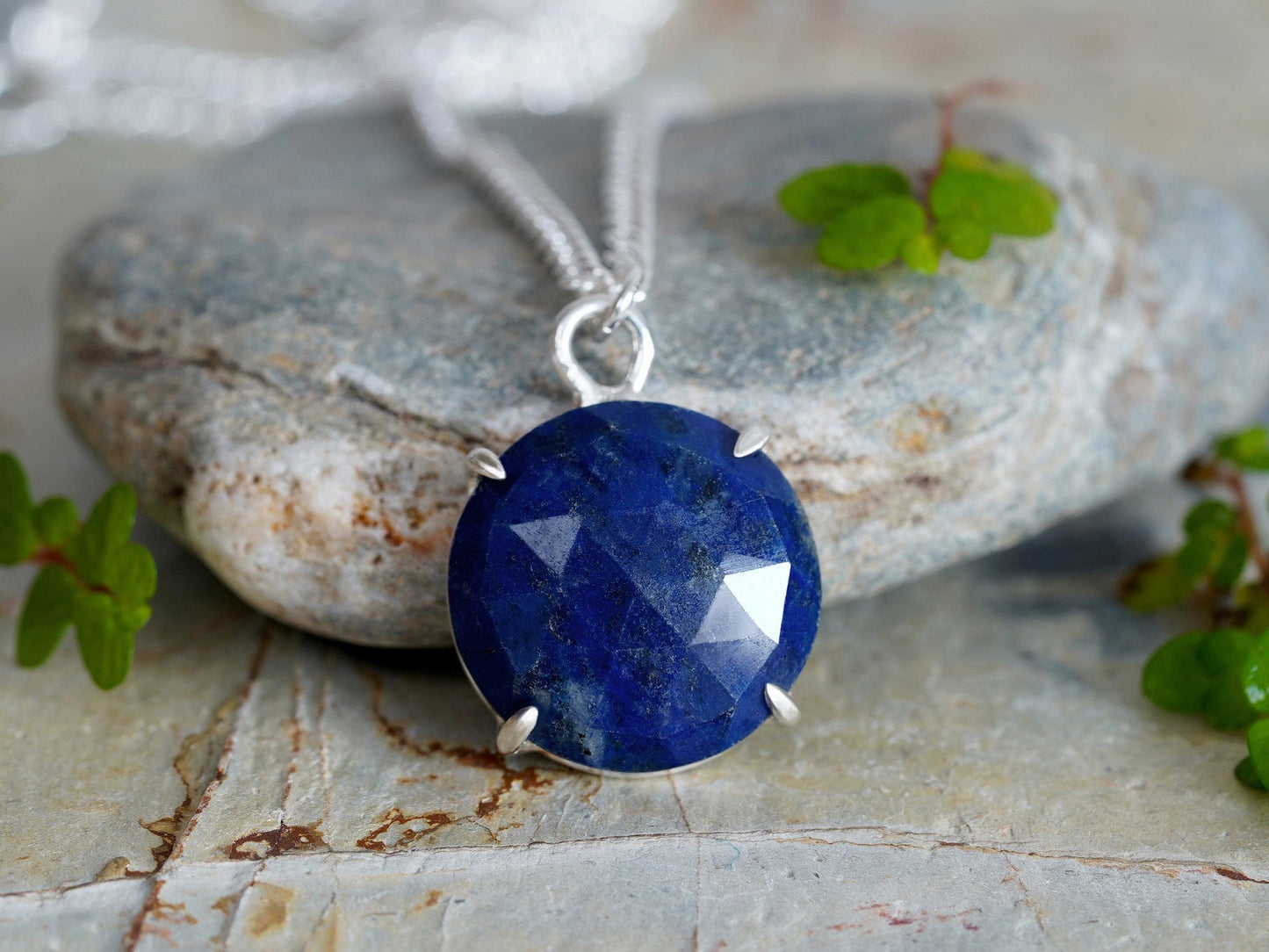 Lapis Lazuli Necklace, December Birthstone Necklace, Cobalt Blue Necklace, Prong Set Lapis Lazuli Necklace