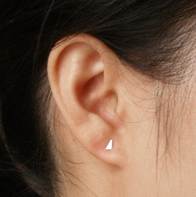 Tiny Quadrilateral Stud Earrings, Simple Ear Posts in Sterling Silver