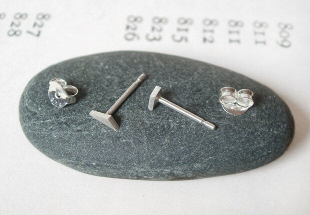 Tiny Quadrilateral Stud Earrings, Simple Ear Posts in Sterling Silver