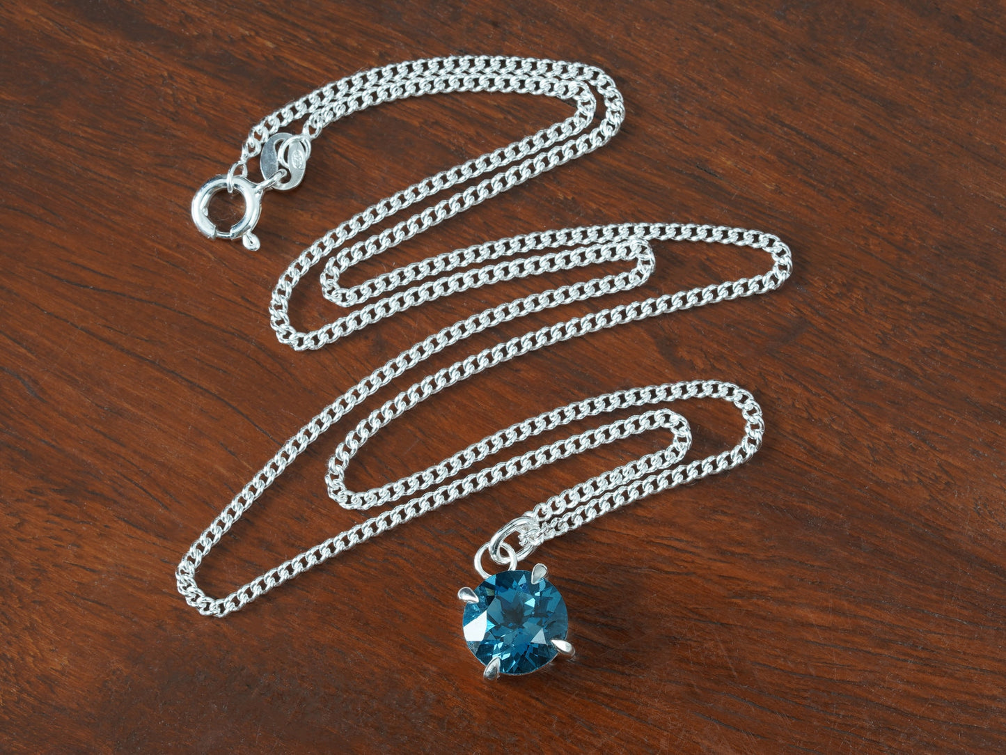 8.5mm Large Topaz Necklace in Sterling Silver, Prong Set Topaz Necklace