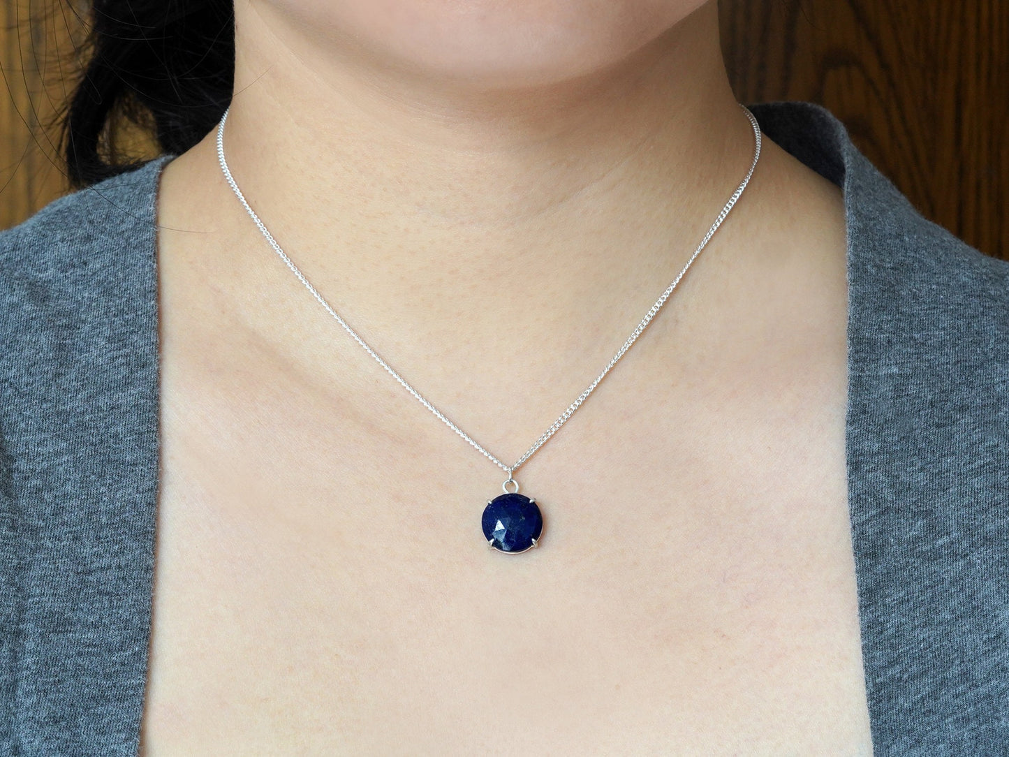 Lapis Lazuli Necklace, December Birthstone Necklace, Cobalt Blue Necklace, Prong Set Lapis Lazuli Necklace
