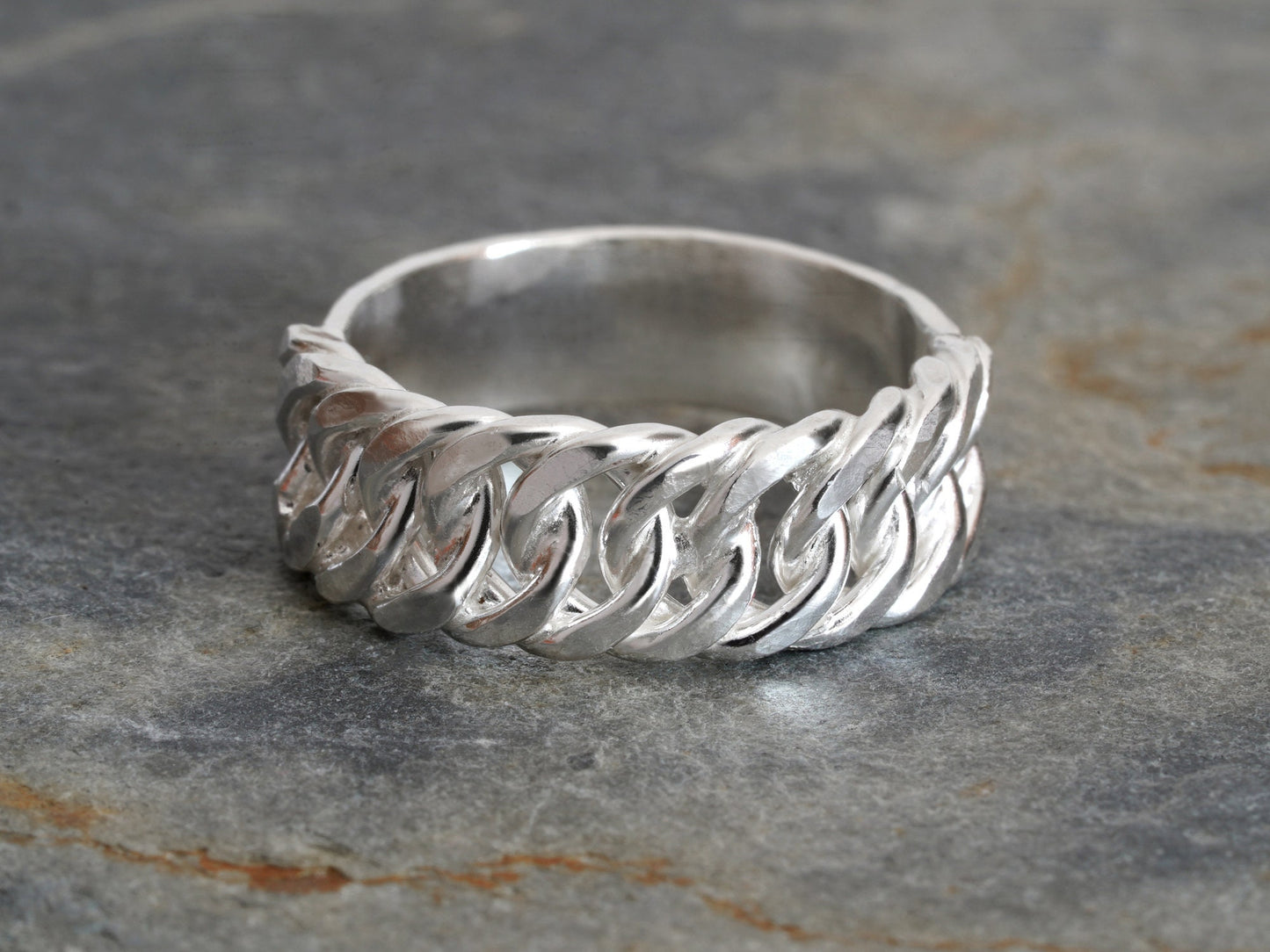 Curb Chain Ring in Sterling Silver, 7mm Wide Chain Ring, UK size L (US size 5.75)