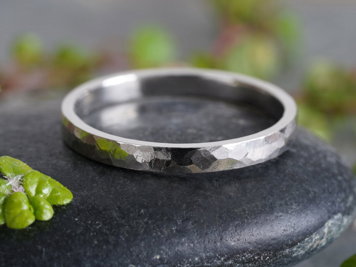 2mm Platinum Wedding Band With Hammered Effect, Platinum Wedding Ring, Rustic Wedding Band, Made To Order