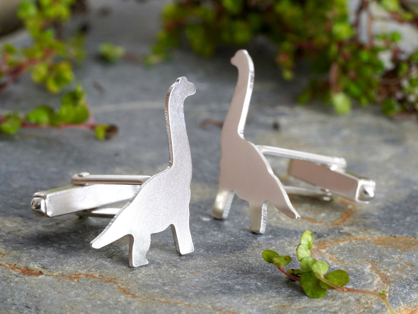 Brachiosaurus Cuff Links in Sterling Silver, Silver Dinosaur Cufflinks, Personalized Dinosaur Cuff Links