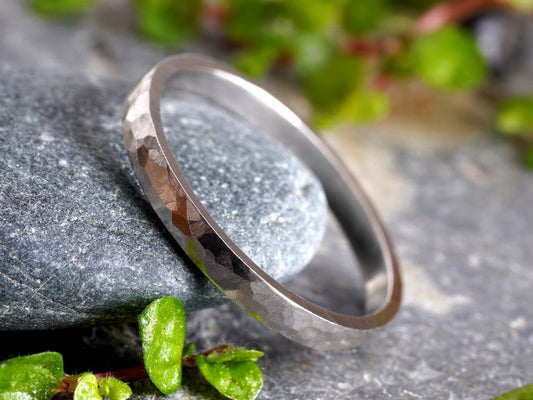 2mm Platinum Wedding Band With Hammered Effect, Platinum Wedding Ring, Rustic Wedding Band, Made To Order