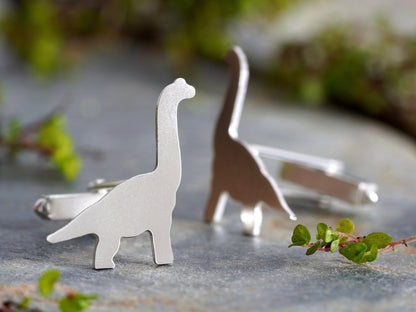 Brachiosaurus Cuff Links in Sterling Silver, Silver Dinosaur Cufflinks, Personalized Dinosaur Cuff Links