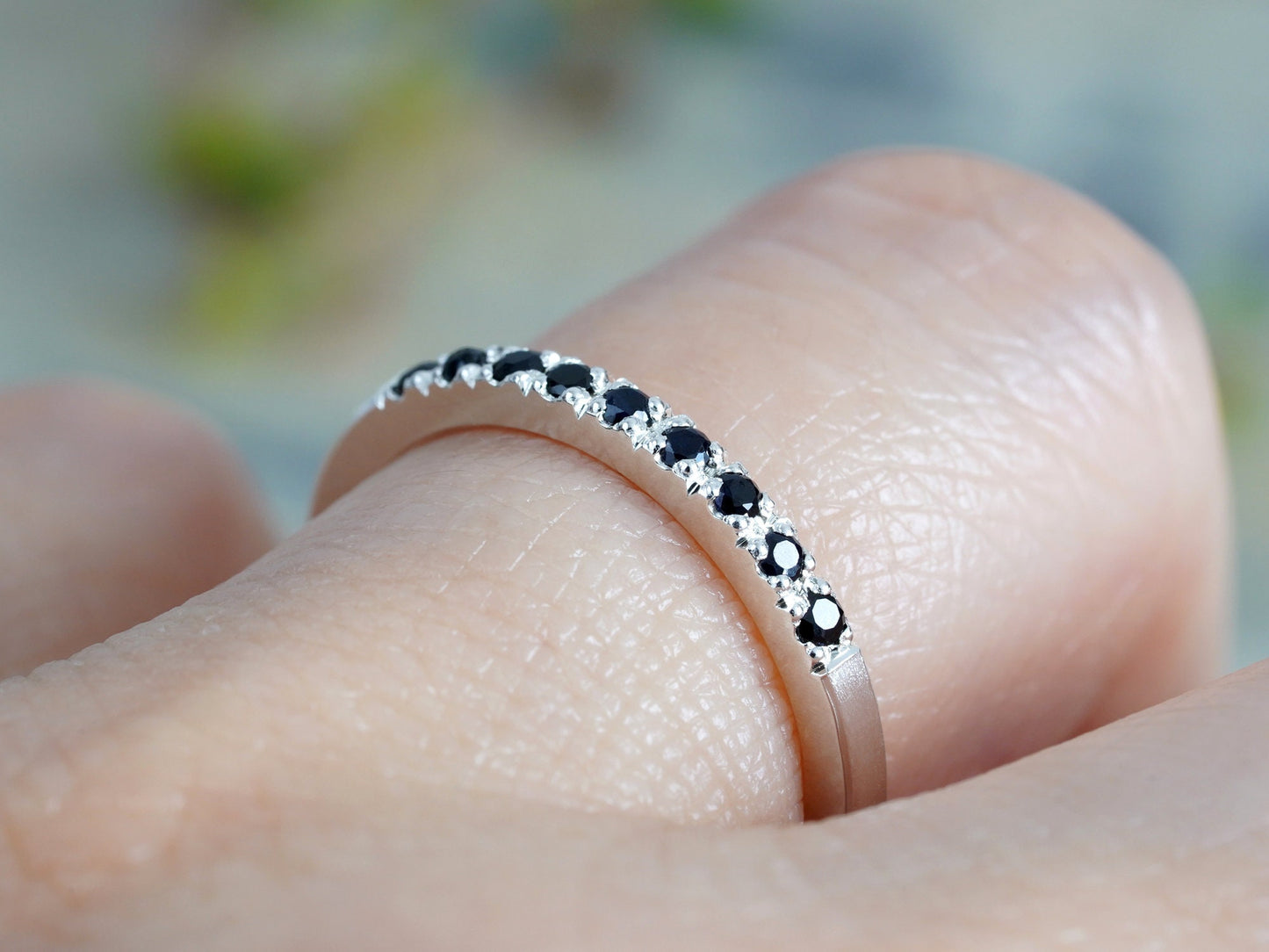 Black Sapphire Wedding Ring, Sapphire Eternity Ring, Pave Sapphire Ring, Made to Order