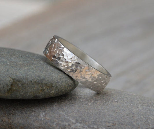 Textured Wedding Band, Rustic Wedding Ring, Personalized Wedding Band, 5.5mm Wedding Ring, Unisex Wedding Band