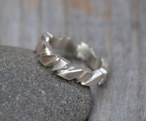 Hand Carved Silver Ring, 4.5mm Wide Unique Silver Ring