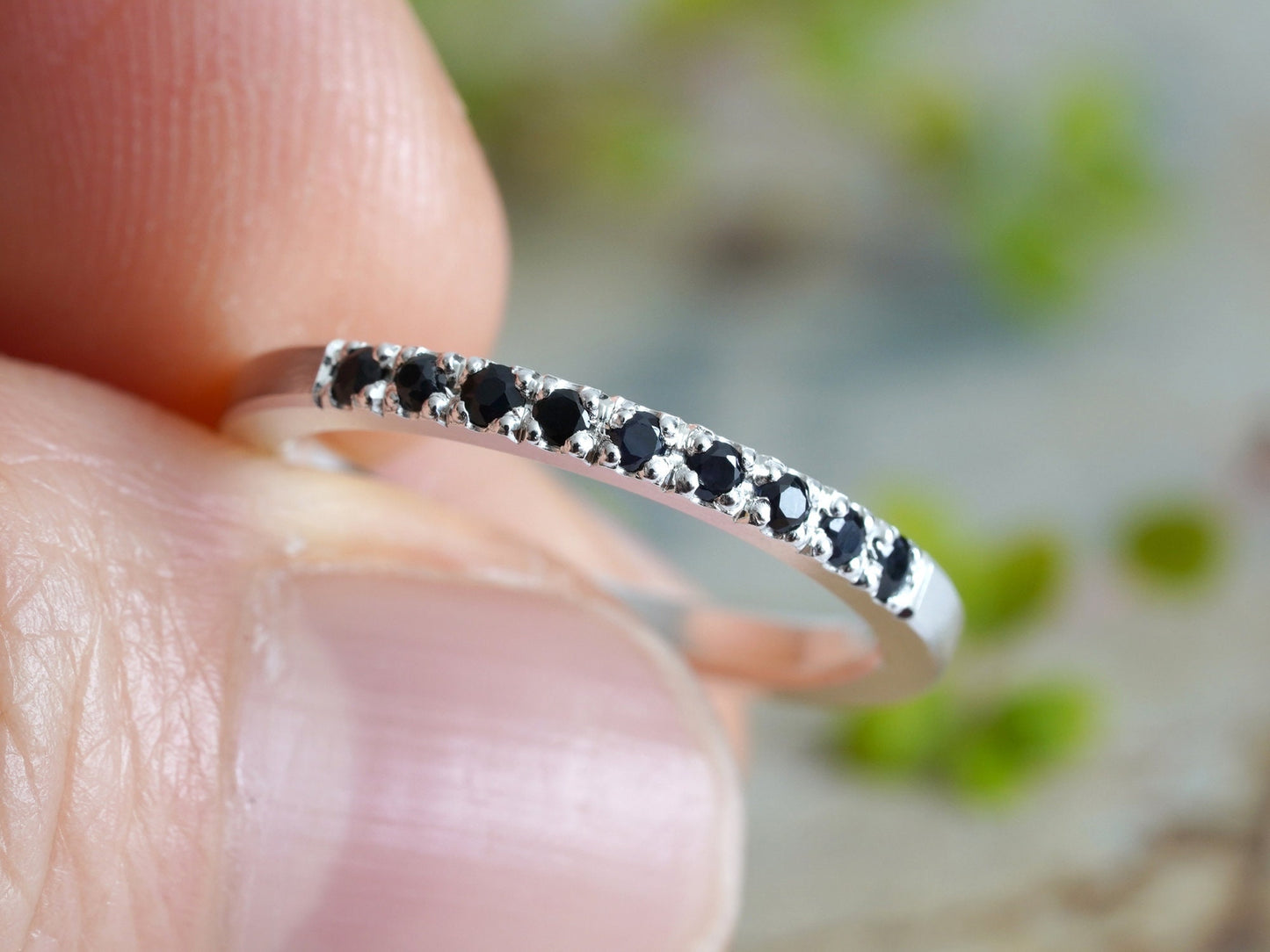 Black Sapphire Wedding Ring, Sapphire Eternity Ring, Pave Sapphire Ring, Made to Order
