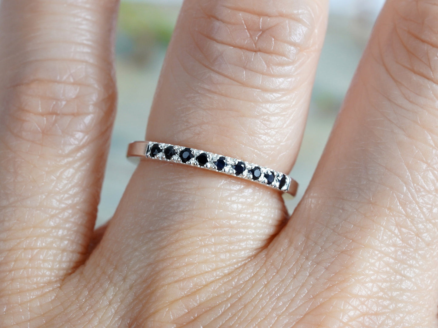 Black Sapphire Wedding Ring, Sapphire Eternity Ring, Pave Sapphire Ring, Made to Order