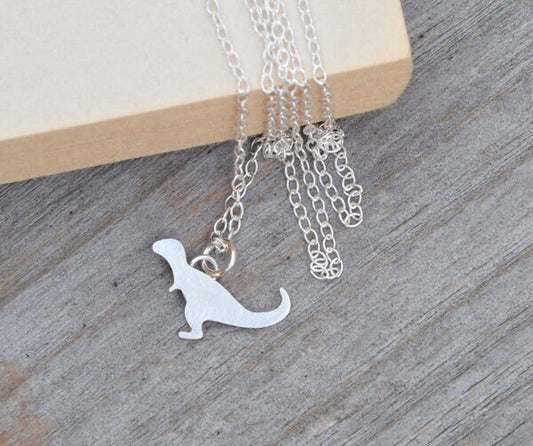 T-Rex Necklace in Sterling Silver, Silver Dinosaur Necklace, Tyrannosaurus Necklace
