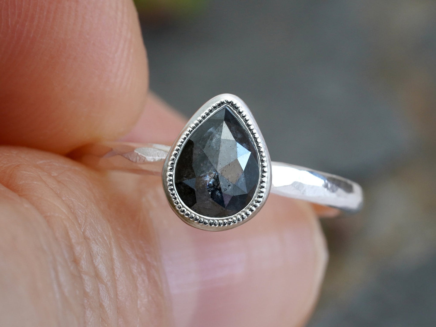 0.85ct Black Diamond Ring, Rose Cut Diamond Engagement Ring, Small Diamond Ring