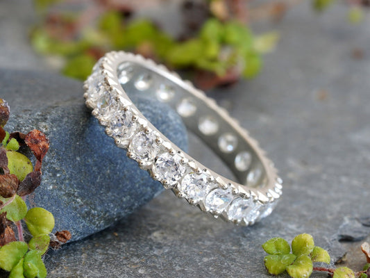 Sterling Silver Eternity Ring, CZ Eternity Ring, 3mm Eternity Ring in UK size K 1/2 (US size 5.5)