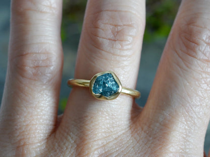 Blue Diamond Engagement Ring in 18ct Yellow Gold, 1.30ct Diamond Ring, 1.30ct Rustic Diamond Ring