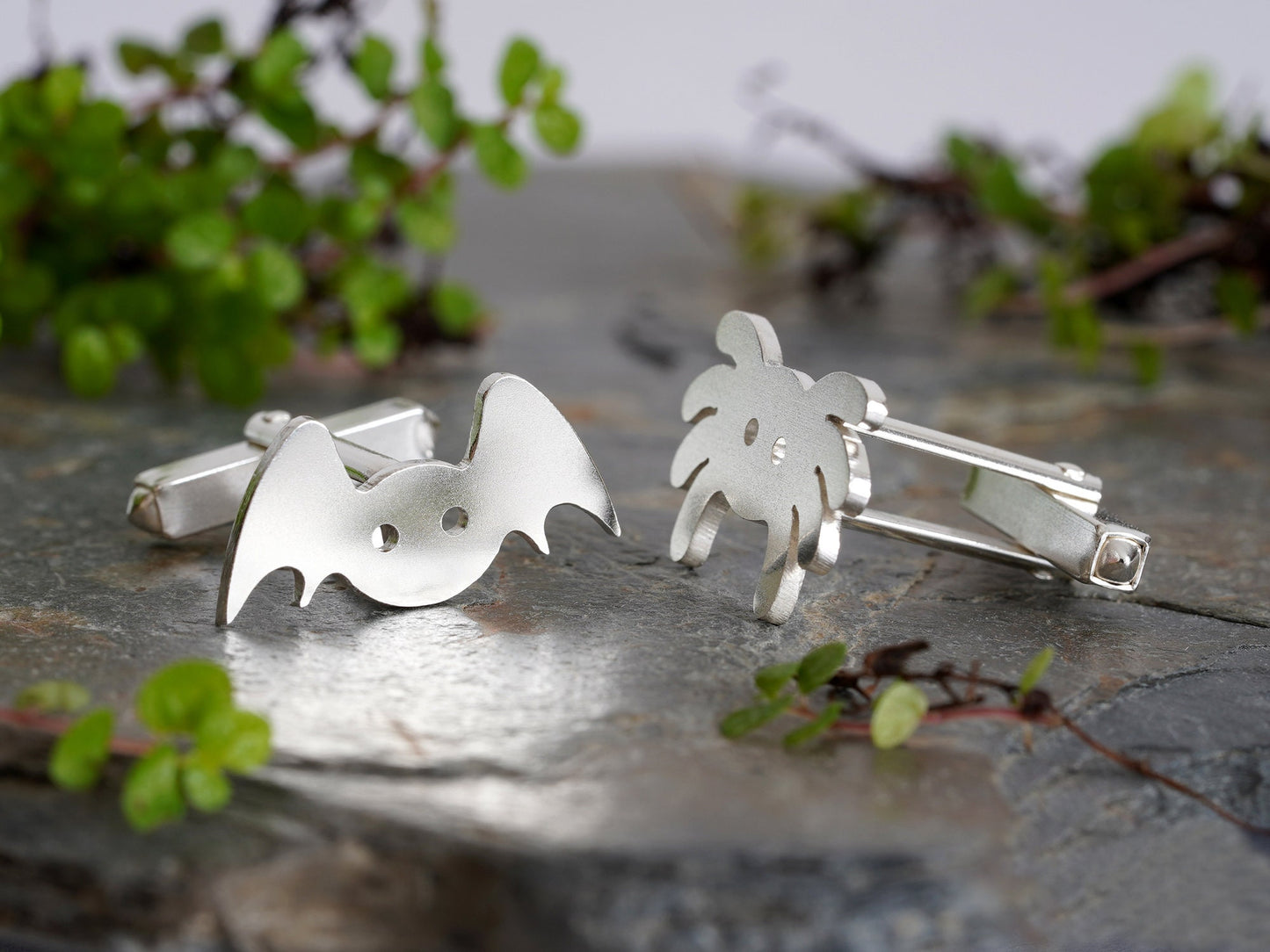 Spider Cufflinks in Sterling Silver, Silver Bat Cufflinks