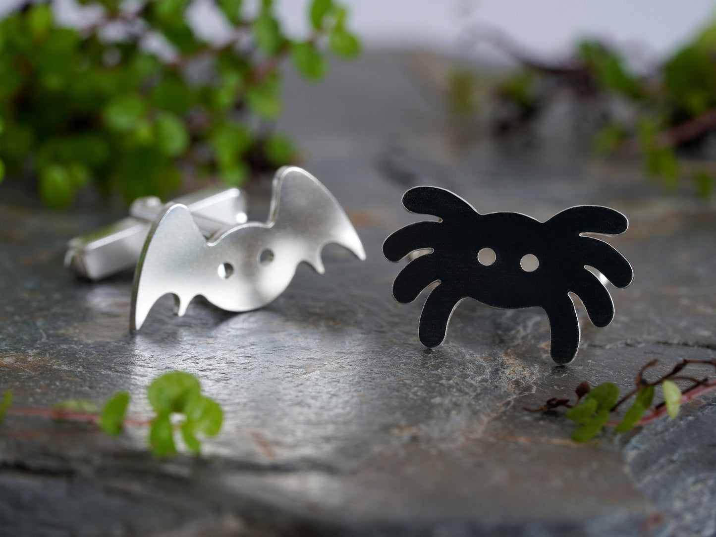 Spider Cufflinks in Sterling Silver, Silver Bat Cufflinks
