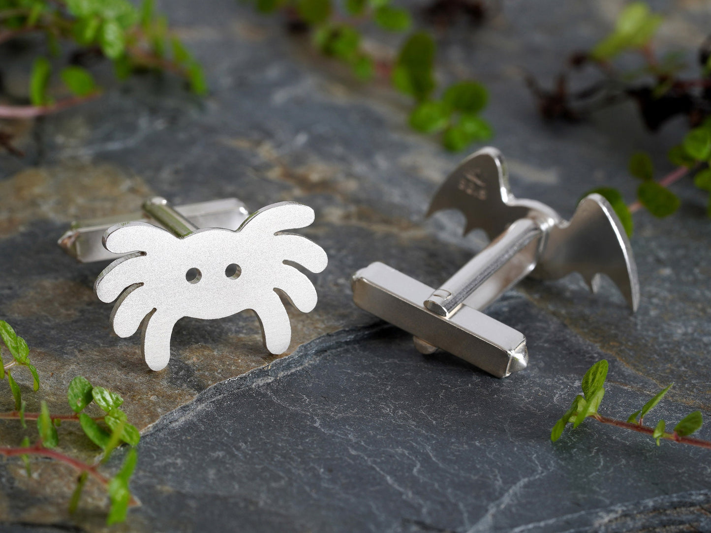 Spider Cufflinks in Sterling Silver, Silver Bat Cufflinks