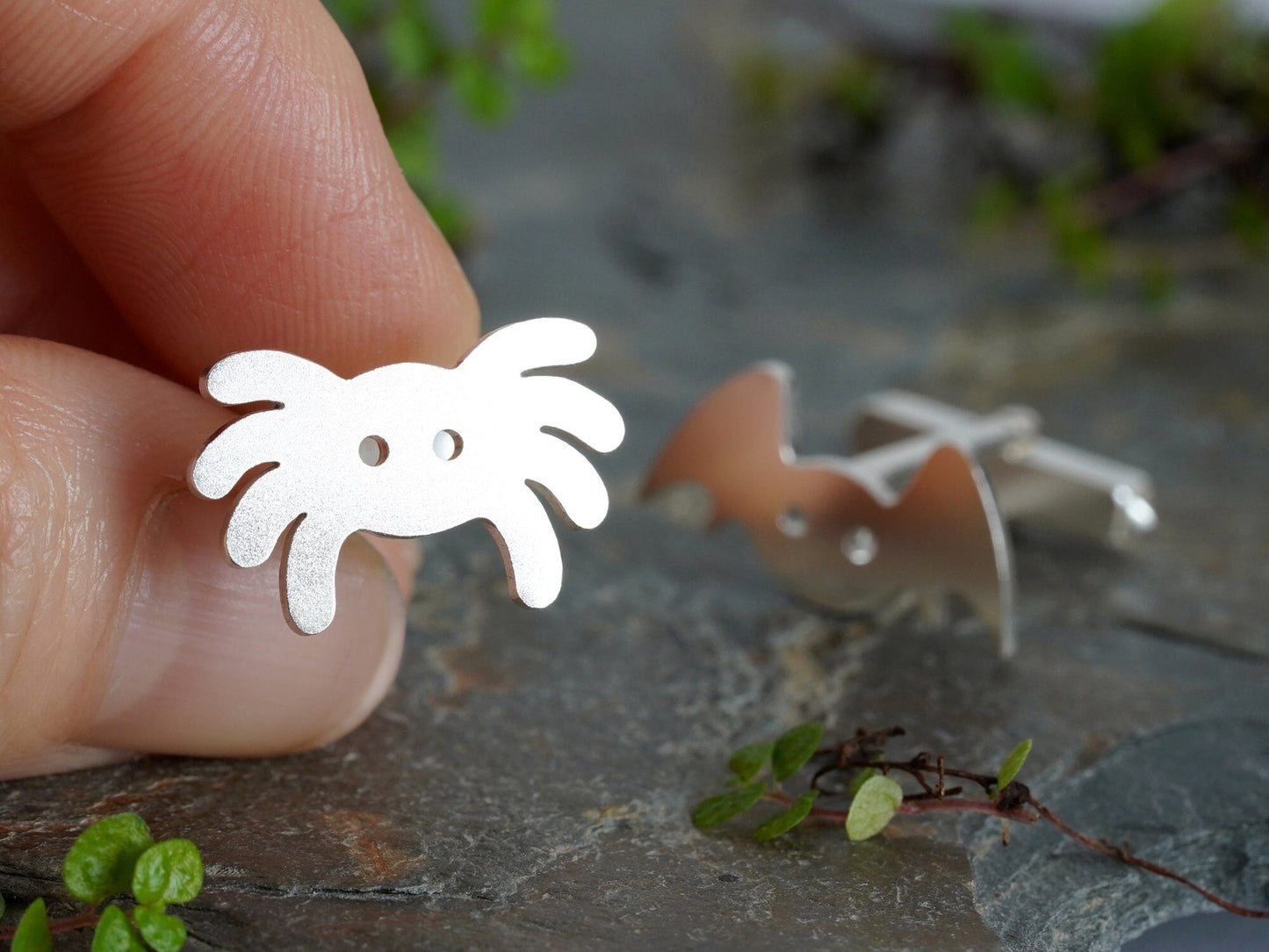 Spider Cufflinks in Sterling Silver, Silver Bat Cufflinks