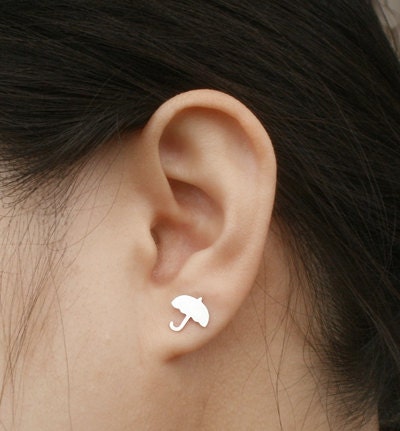 Umbrella Stud Earrings in Sterling Silver, Silver Umbrella Ear Posts