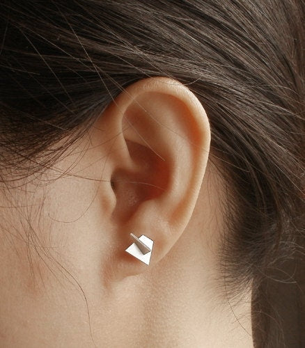 Wearable Sculpture Stud Earrings, Silver Sculptural Ear Posts