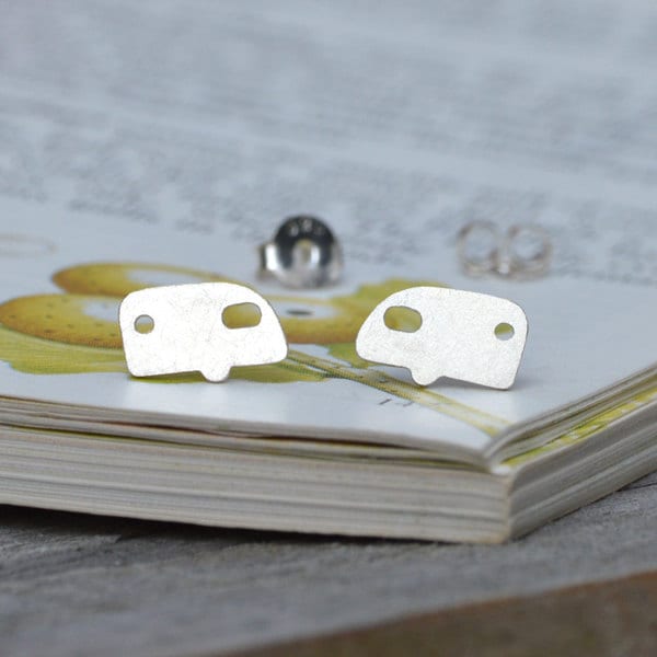 Caravan Stud Earrings in Sterling Silver, Silver Caravan Ear Posts