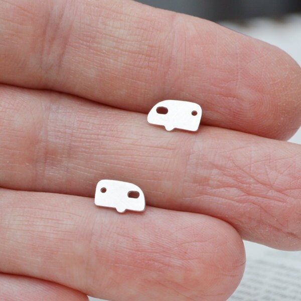Caravan Stud Earrings in Sterling Silver, Silver Caravan Ear Posts