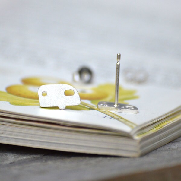 Caravan Stud Earrings in Sterling Silver, Silver Caravan Ear Posts