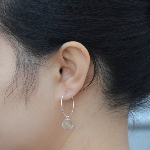 Glass Ball Dangle Earrings with Silver Hoops, Hoop Earrings with Glass Balls
