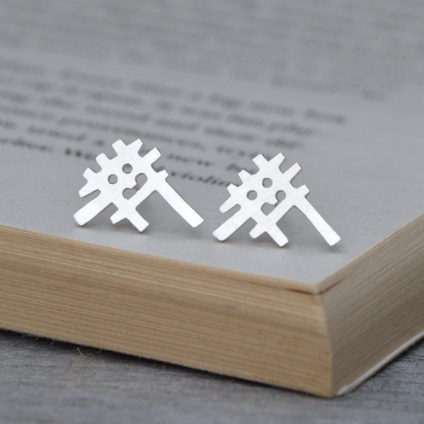 Abstract Stud Earrings in Sterling Silver, Silver Abstract Ear Post
