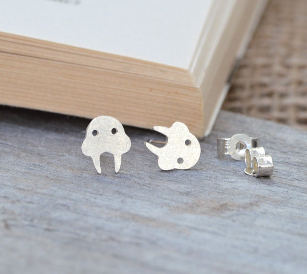 Walrus Stud Earrings in Sterling Silver, Silver Walrus Ear Posts