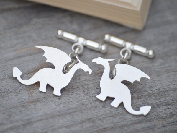 Dragon Cufflinks In Sterling Silver, Personalized Dragon Cufflink