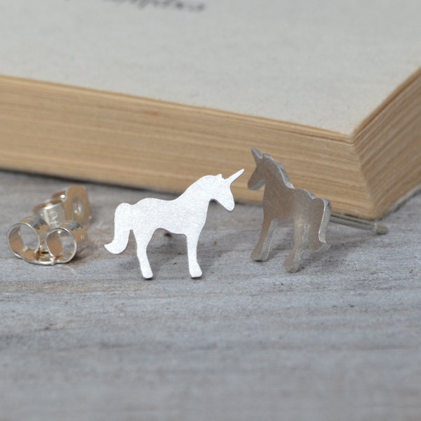 Unicorn Stud Earrings in Silver, Silver Unicorn Ear Studs